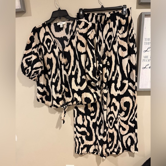 C by one Black & Beige Animal Print Two Piece Set – Wide Leg Full Length Pants - Picture 2 of 6